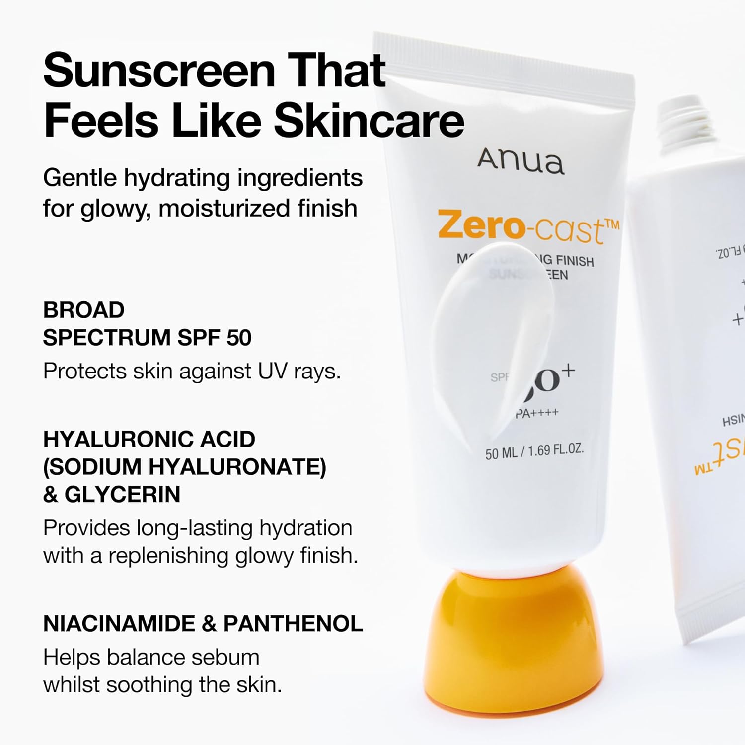 واقي الشمس ANUA Zero Cast Moisturizing Finish بعامل حماية SPF 50+ PA++++ سعة 50 مل